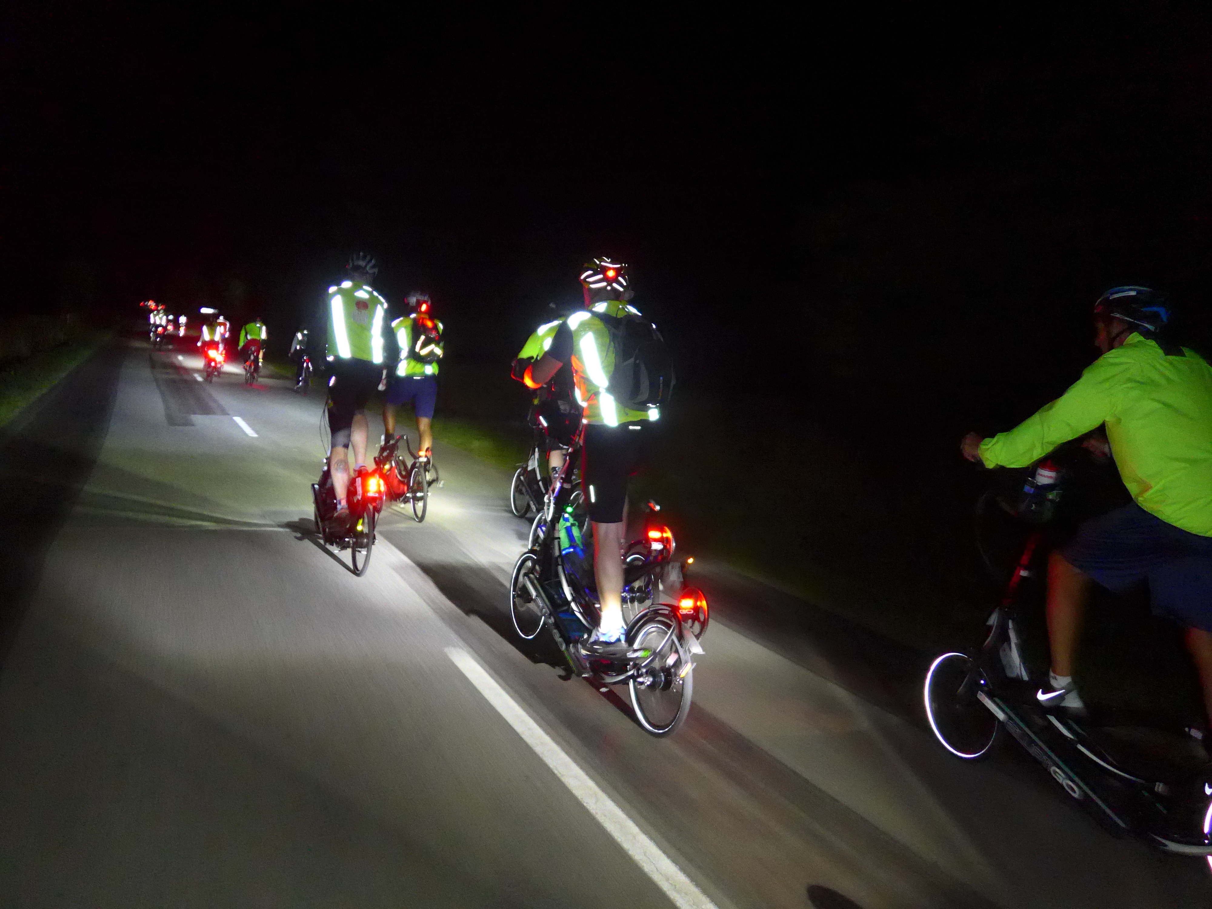 The ElliptiGO Team In Full Flight on the first night of PBP 2015 [Image by Tim Decker]